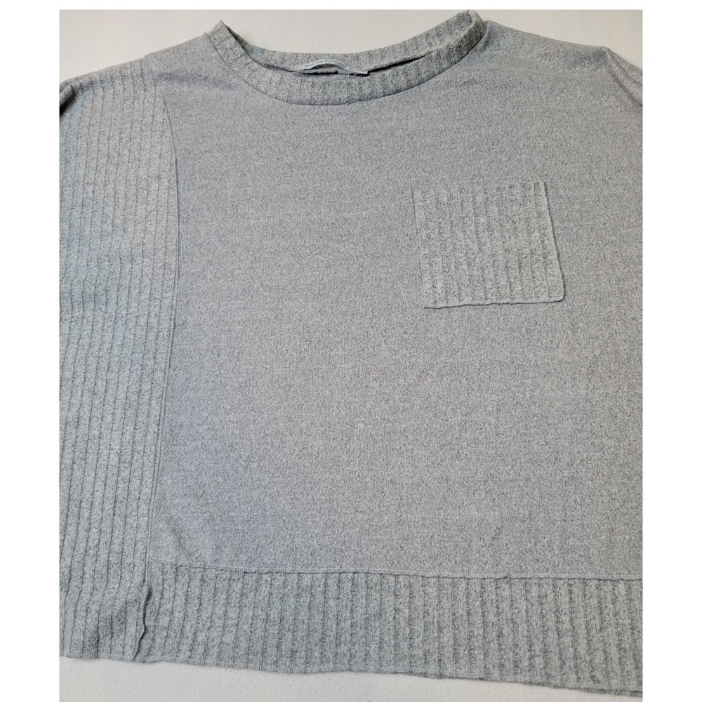 Notations Woman Heather Gray Ribbed Panel Knit Top 2X Long Sleeve Pullover